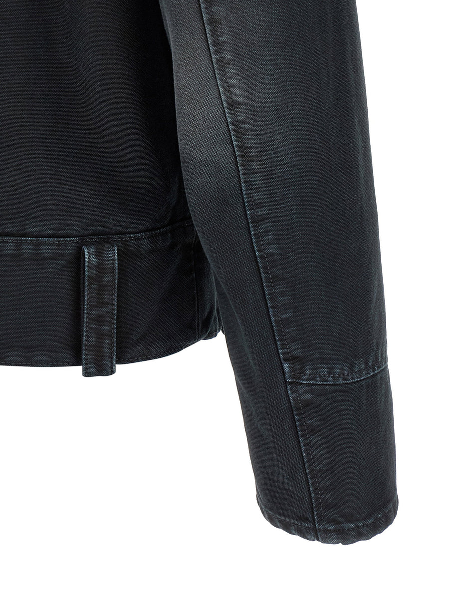 Marni Canvas Jacket Durable Cotton Workwear For Men Garment Dyed With Suede Collar