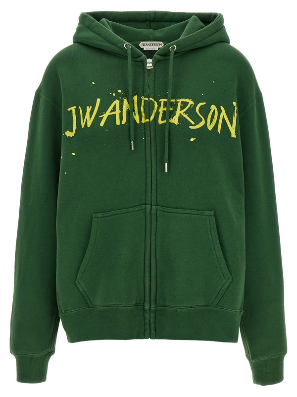 J.W. Anderson Printed Hoodie For Women In Green With Brushed Cotton Zip Front For Effortless Layering