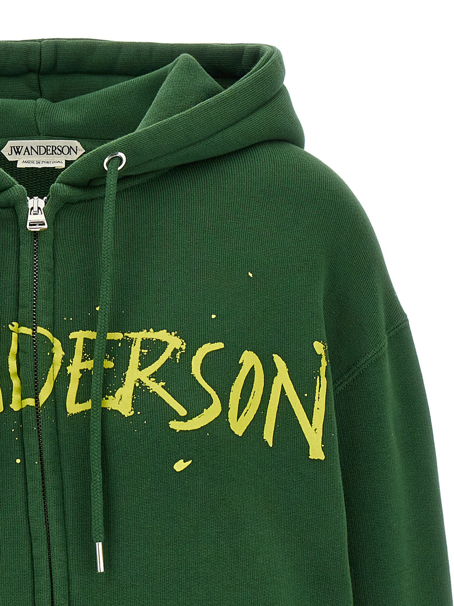 J.W. Anderson Printed Hoodie For Women In Green With Brushed Cotton Zip Front For Effortless Layering