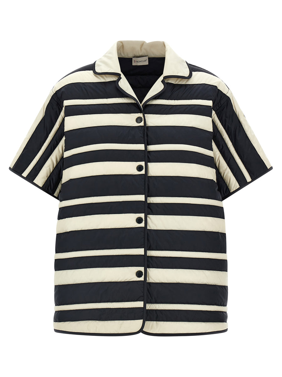 Moncler Striped Shirt For Women Lightweight Luxury With Feather Padding And Technical Fabric