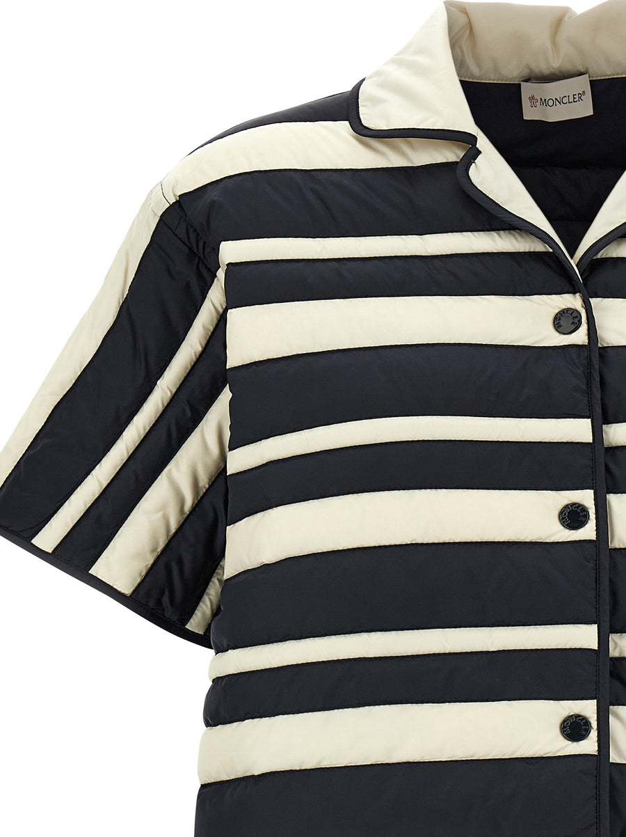 Moncler Striped Shirt For Women Lightweight Luxury With Feather Padding And Technical Fabric