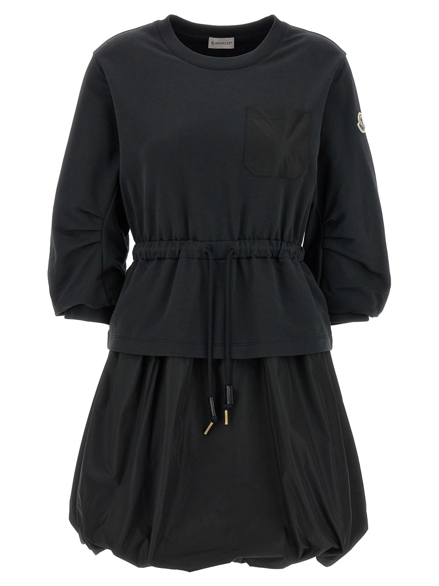 Moncler Two Material Dress For Women With Soft Brushed Cotton Top And Balloon Skirt Luxury City Ready