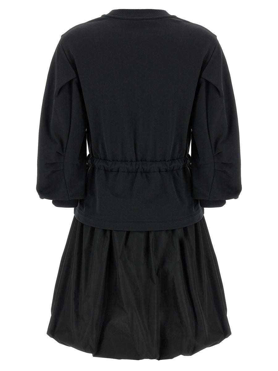 Moncler Two Material Dress For Women With Soft Brushed Cotton Top And Balloon Skirt Luxury City Ready