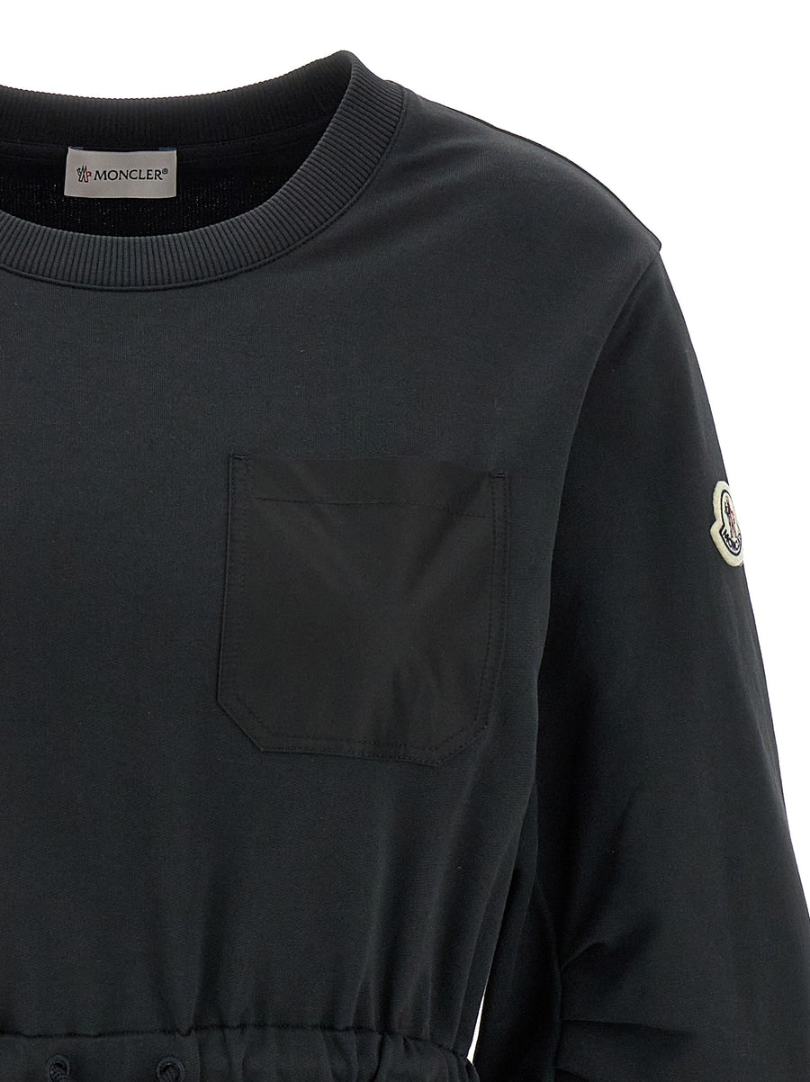 Moncler Two Material Dress For Women With Soft Brushed Cotton Top And Balloon Skirt Luxury City Ready