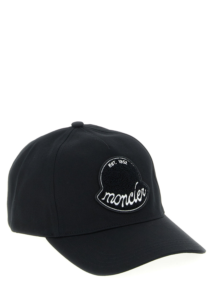 Moncler Baseball Cap For Men, Luxury 100% Cotton, Adjustable Back Strap, Black, Front Logo Patch, One Size