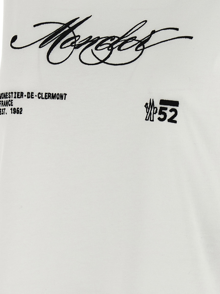 Moncler White Cotton Embroidery T Shirt Crew Neck Short Sleeve Women