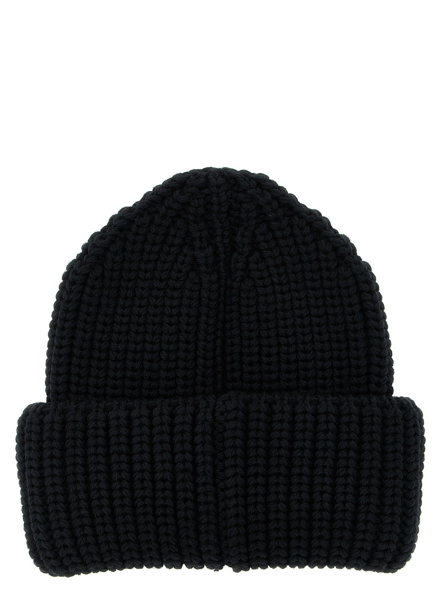 Moncler Grenoble Mens Logo Patch Beanie Virgin Wool Premium Ribbed Knit Warm Winter Hat