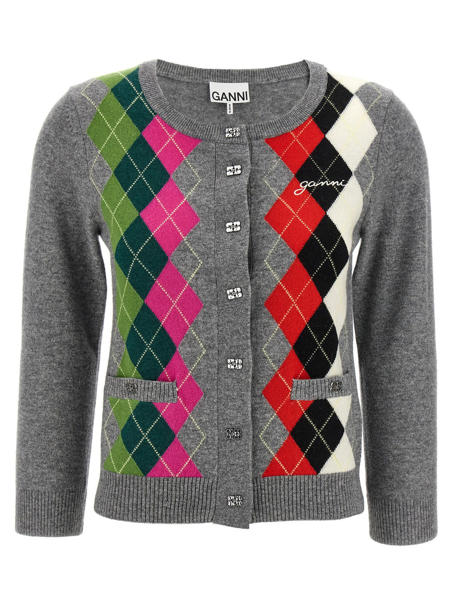 Ganni Grey Check Cardigan