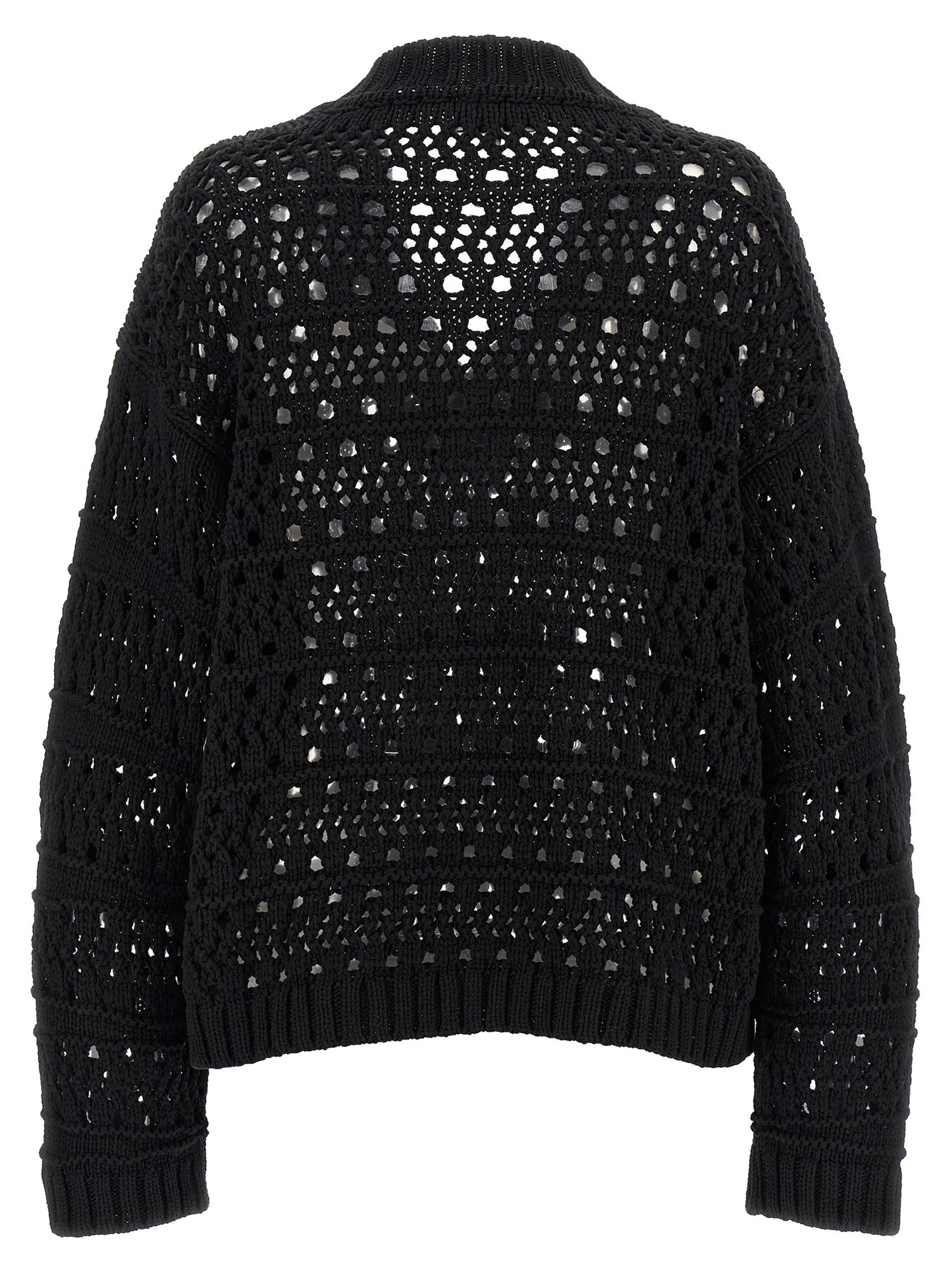 Ganni Black Crochet V-neck Sweater