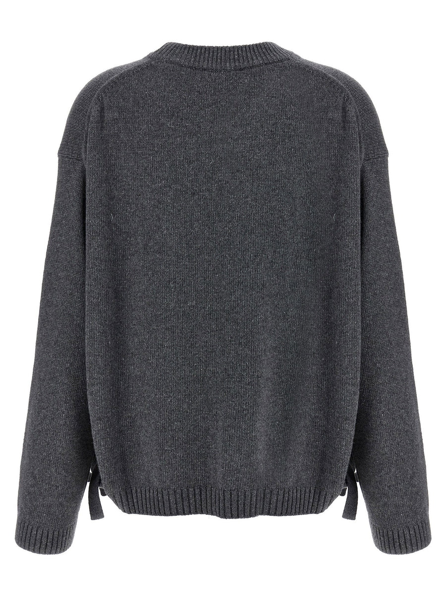 Ganni Side Laces Sweater For Women Gray Wool Blend Layering Essential With Adjustable Side Laces