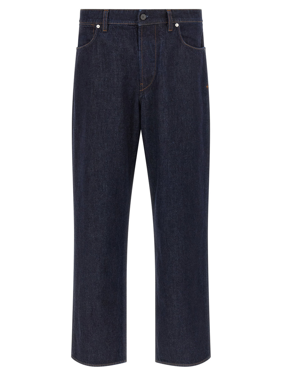 Stone Island Indigo Denim Rinsed Jeans In Organic Cotton Five Pocket Straight