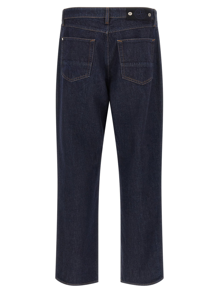 Stone Island Indigo Denim Rinsed Jeans In Organic Cotton Five Pocket Straight