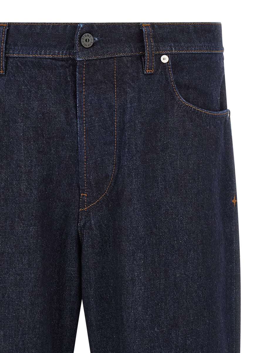 Stone Island Indigo Denim Rinsed Jeans In Organic Cotton Five Pocket Straight