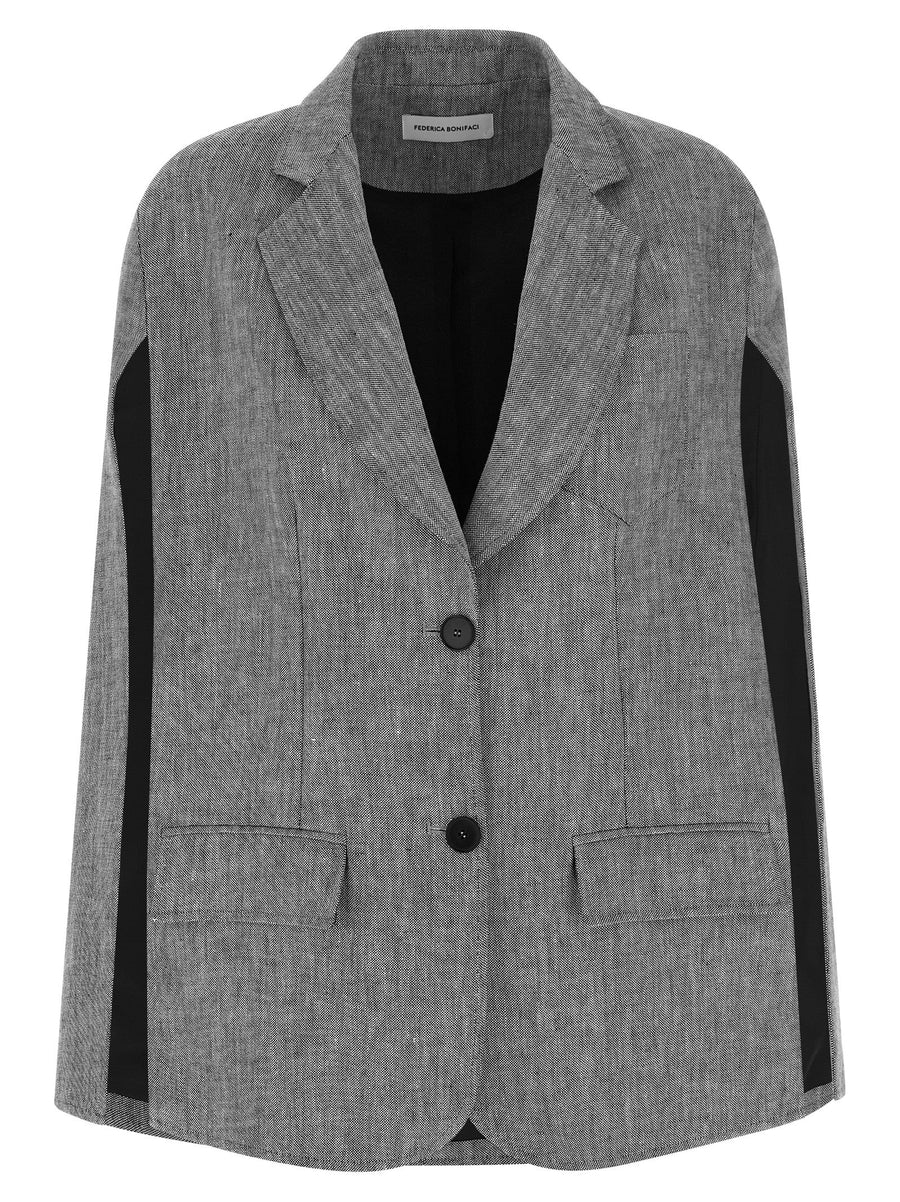 Federica Bonifaci Single Breasted Cape For Women Gray Linen Tailored Silhouette Everyday