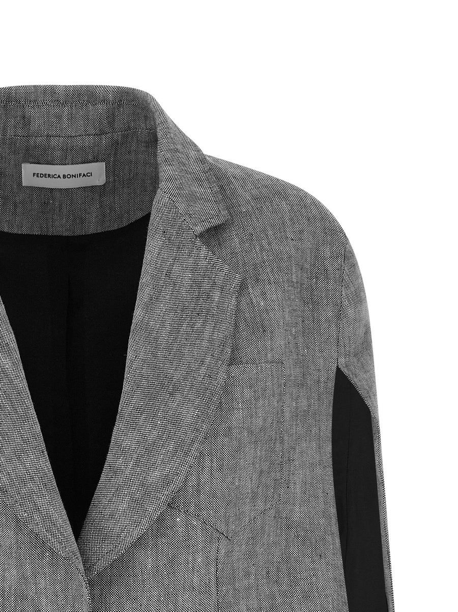 Federica Bonifaci Single Breasted Cape For Women Gray Linen Tailored Silhouette Everyday