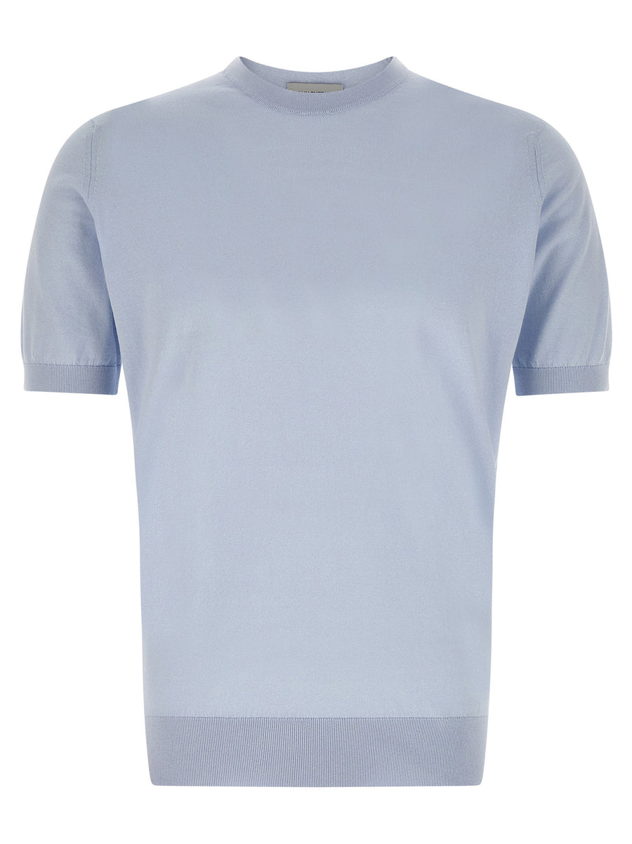John Smedley Kempton Sea Island Cotton T Shirt For Men Premium Everyday Essential Light Blue