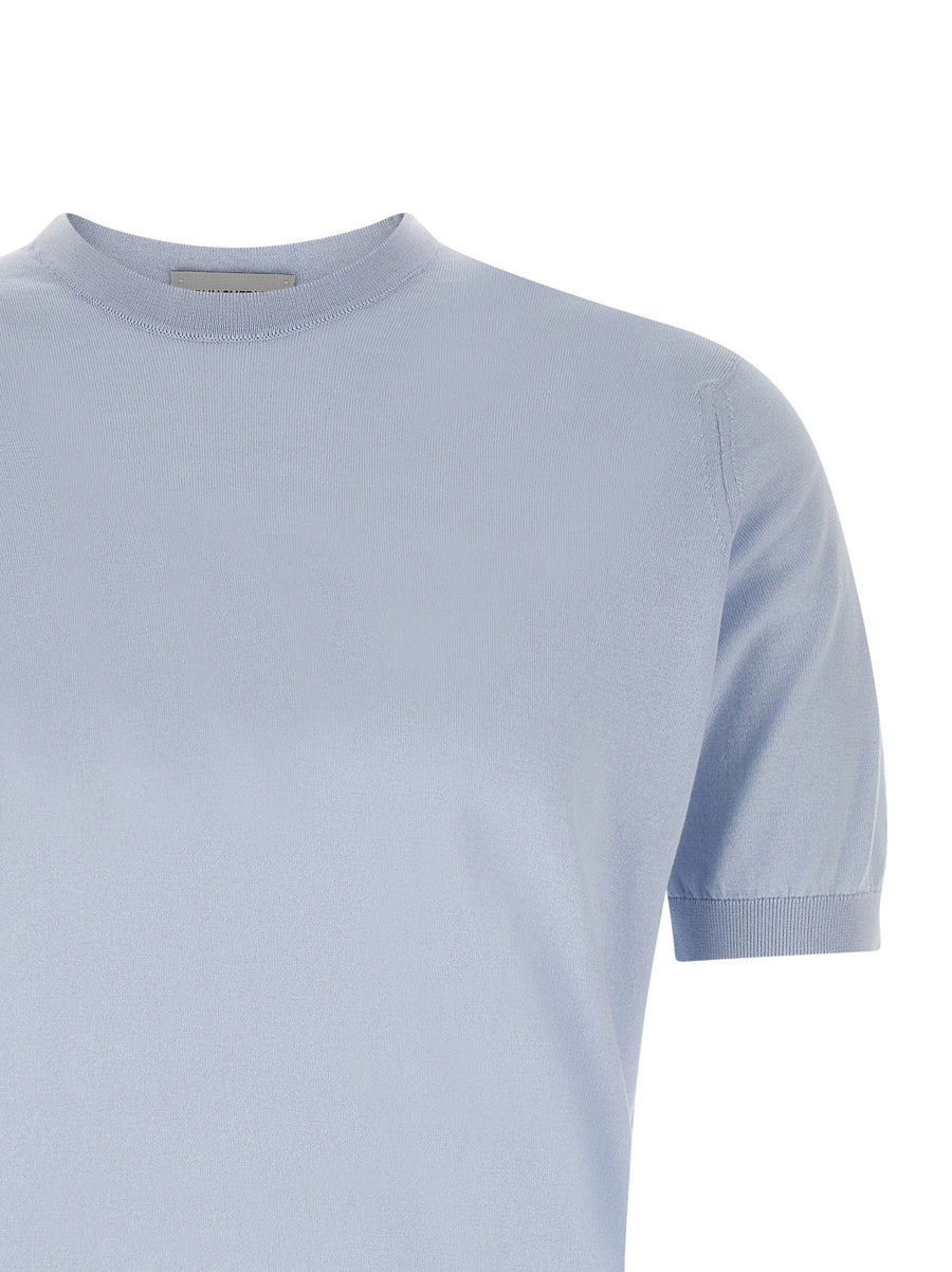 John Smedley Kempton Sea Island Cotton T Shirt For Men Premium Everyday Essential Light Blue