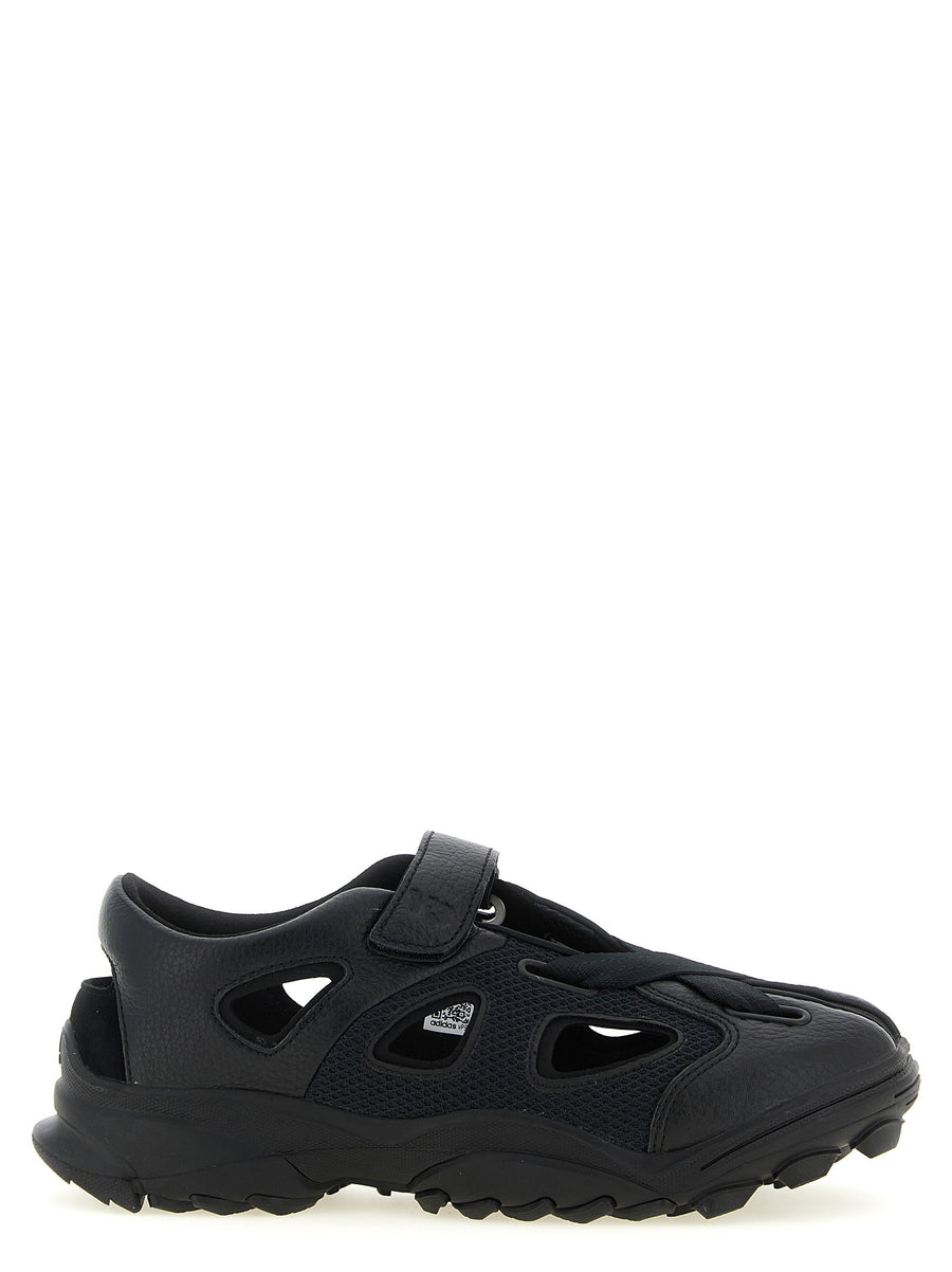 Y-3 Gsg9 Black Leather Sandals With Cutout Mesh Adjustable Velcro Strap