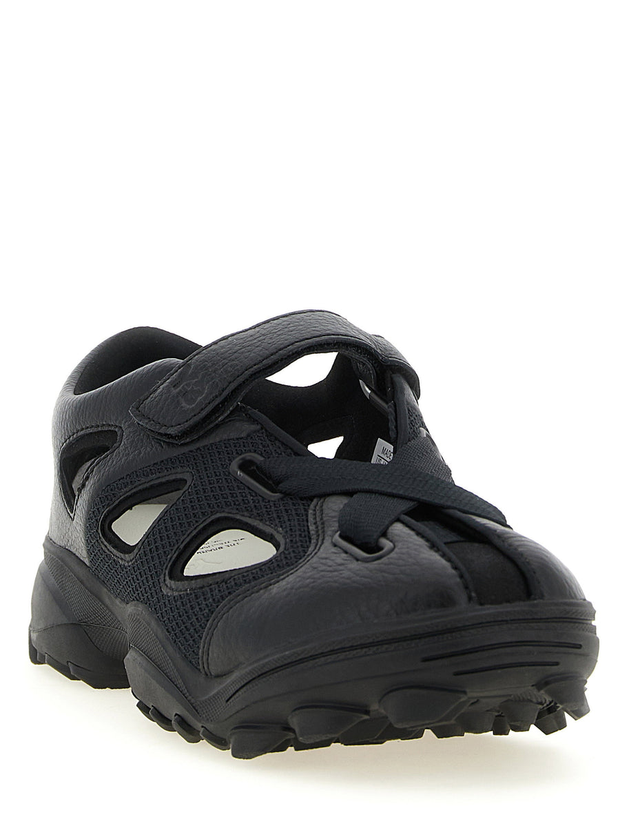 Y-3 Gsg9 Black Leather Sandals With Cutout Mesh Adjustable Velcro Strap