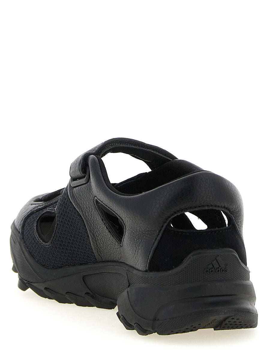 Y-3 Gsg9 Black Leather Sandals With Cutout Mesh Adjustable Velcro Strap
