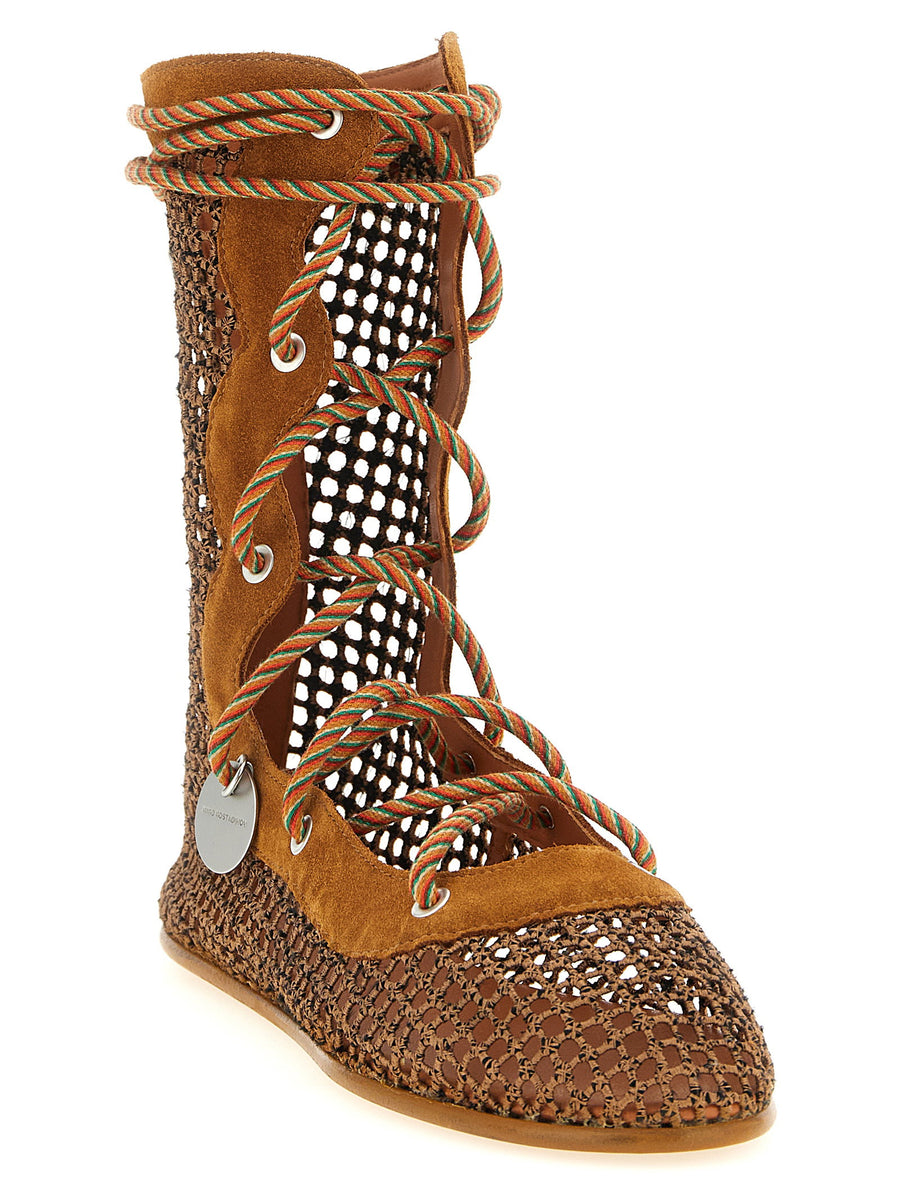 Kiko Kostadinov Reticella Ankle Boots For Women Mesh And Suede Texture With Architectural Bold Silhouette