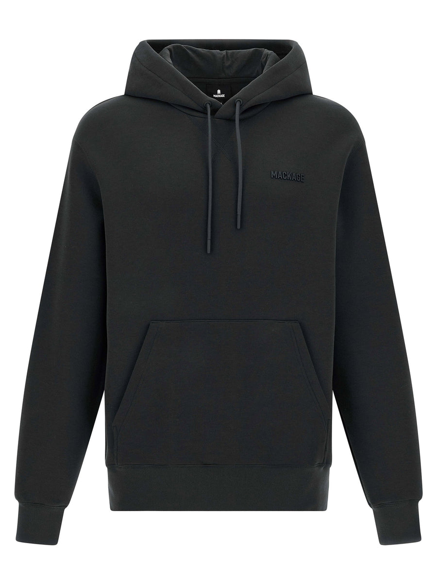 Mackage Krystian Hoodie for Men Premium Black Cotton Blend with Silicone Logo Kangaroo Pocket