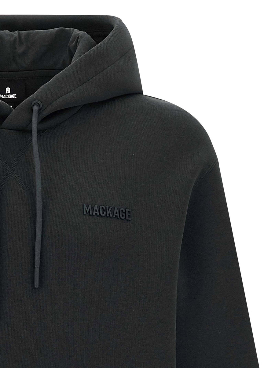 Mackage Krystian Hoodie for Men Premium Black Cotton Blend with Silicone Logo Kangaroo Pocket