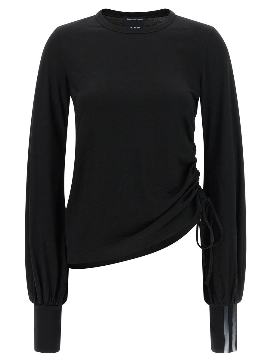Y-3 Merino Wool T Shirt Draped Silhouette With Asymmetrical Drawstring For Women Luxurious