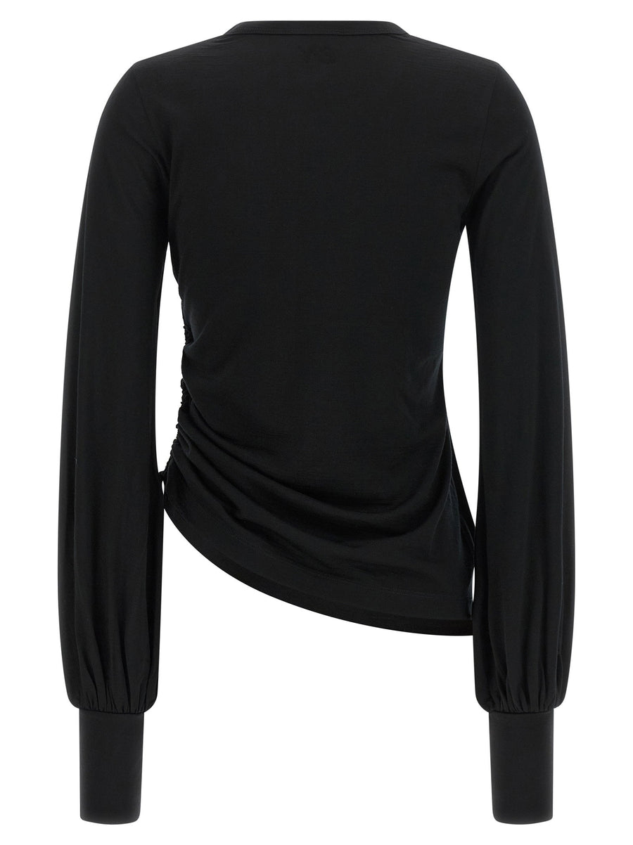 Y-3 Merino Wool T Shirt Draped Silhouette With Asymmetrical Drawstring For Women Luxurious