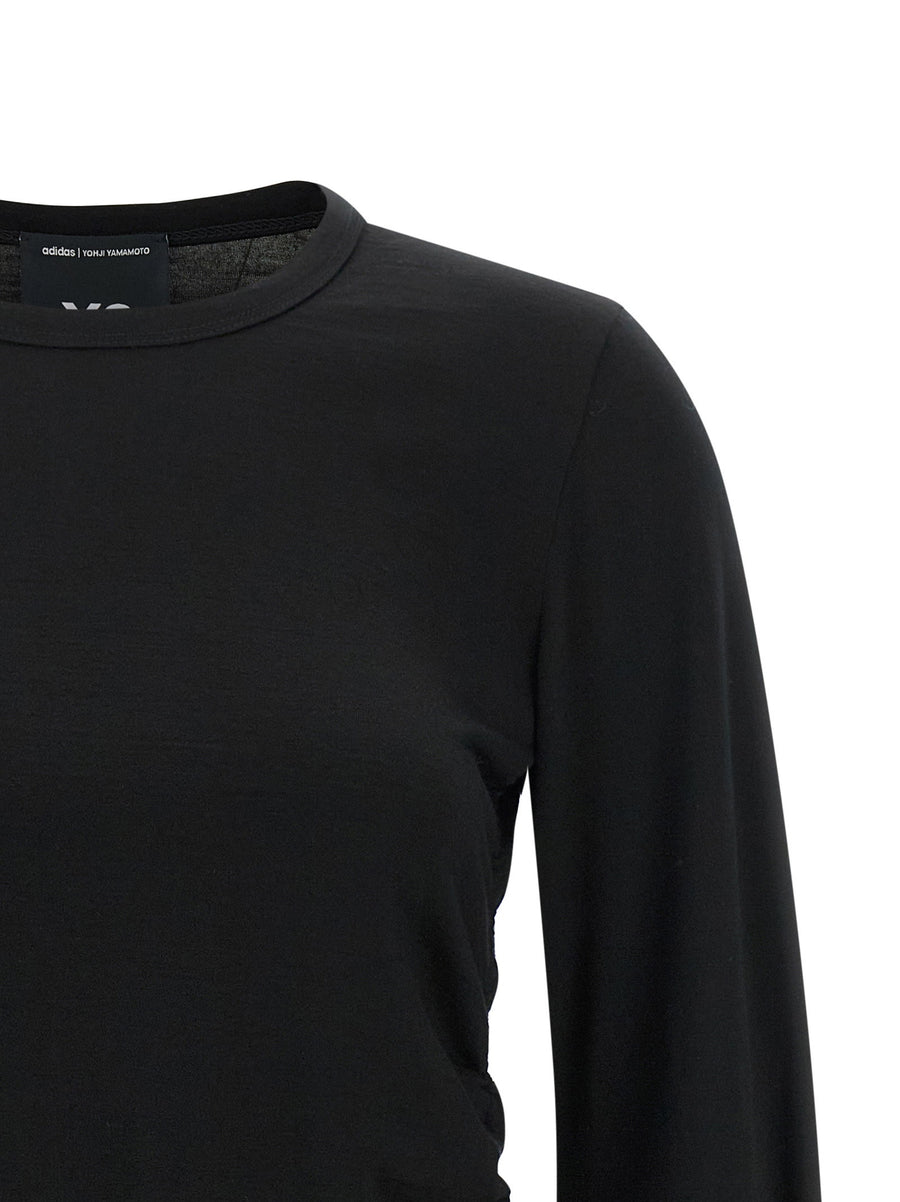 Y-3 Merino Wool T Shirt Draped Silhouette With Asymmetrical Drawstring For Women Luxurious