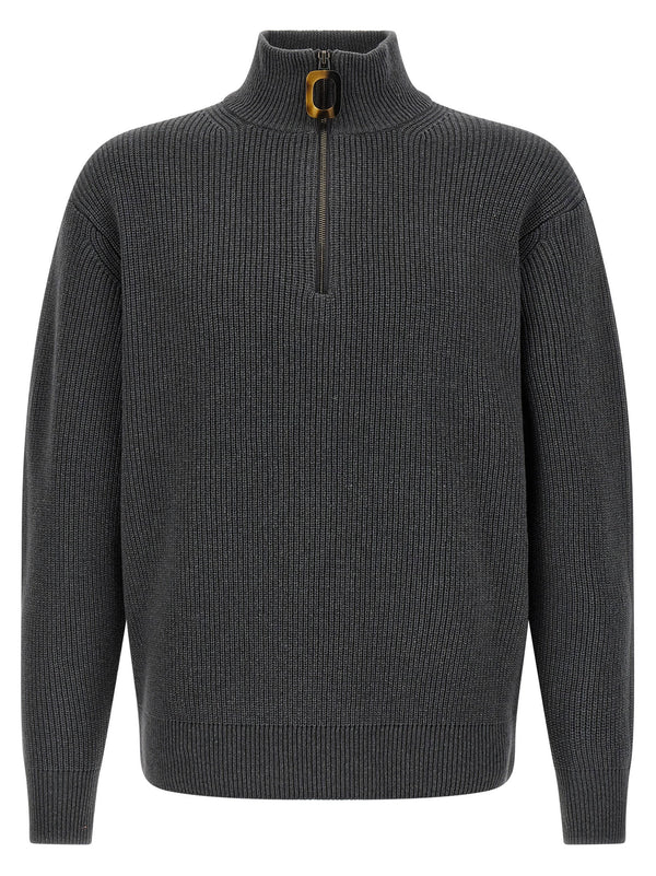 JW Anderson Half Zip Sweater for Men Gray Wool Cotton Knit Midweight Layering Essential