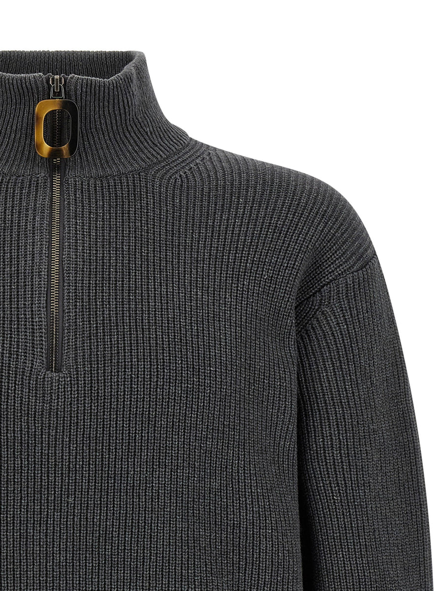 JW Anderson Half Zip Sweater for Men Gray Wool Cotton Knit Midweight Layering Essential
