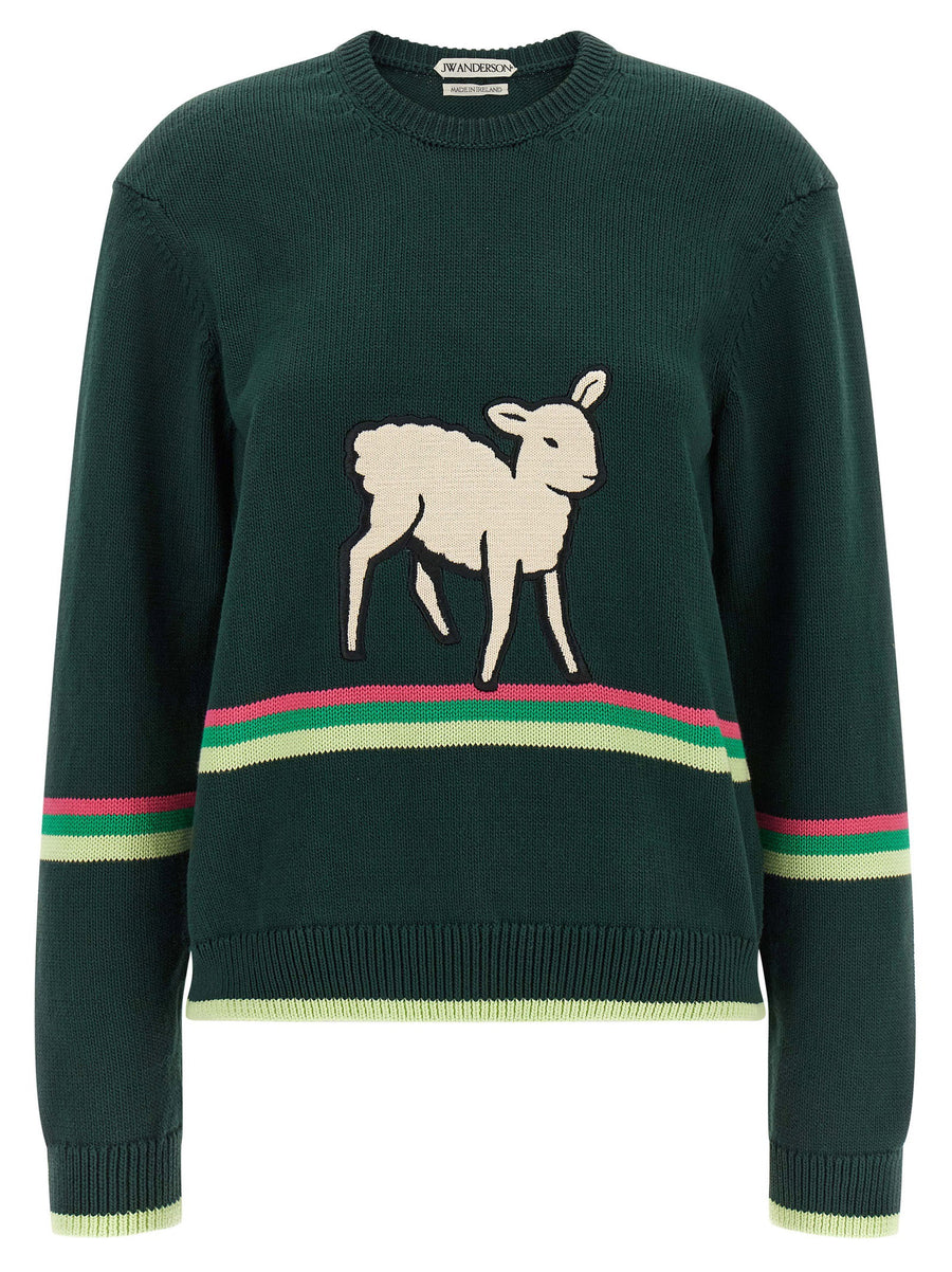 J.W. Anderson Sheep Sweater Green 100 Percent Cotton For Women