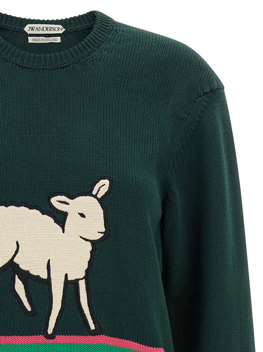 J.W. Anderson Sheep Sweater Green 100 Percent Cotton For Women