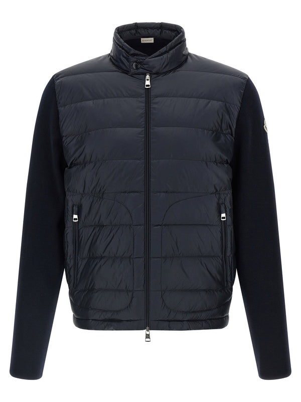 Moncler Padded Cardigan Blue Nylon Front Zip With Pockets For Men