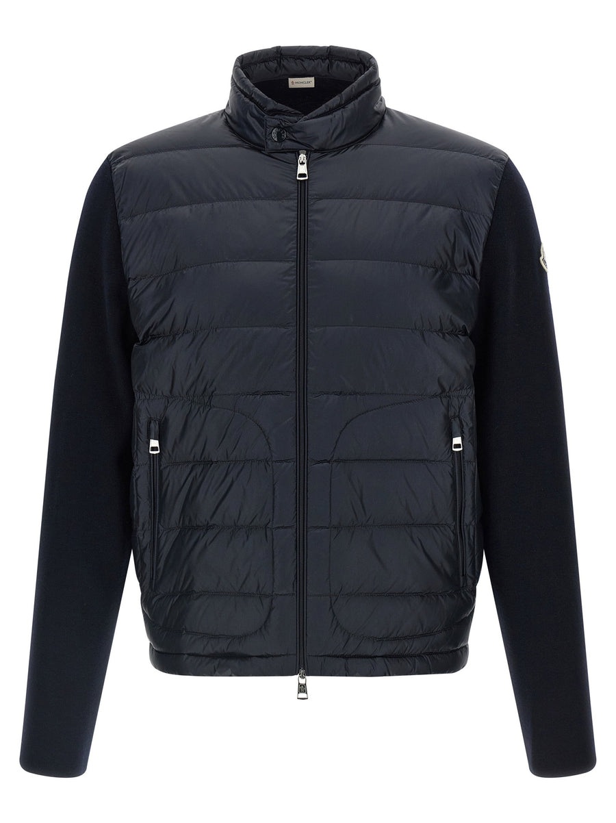 Moncler Padded Cardigan Blue Nylon Front Zip With Pockets For Men