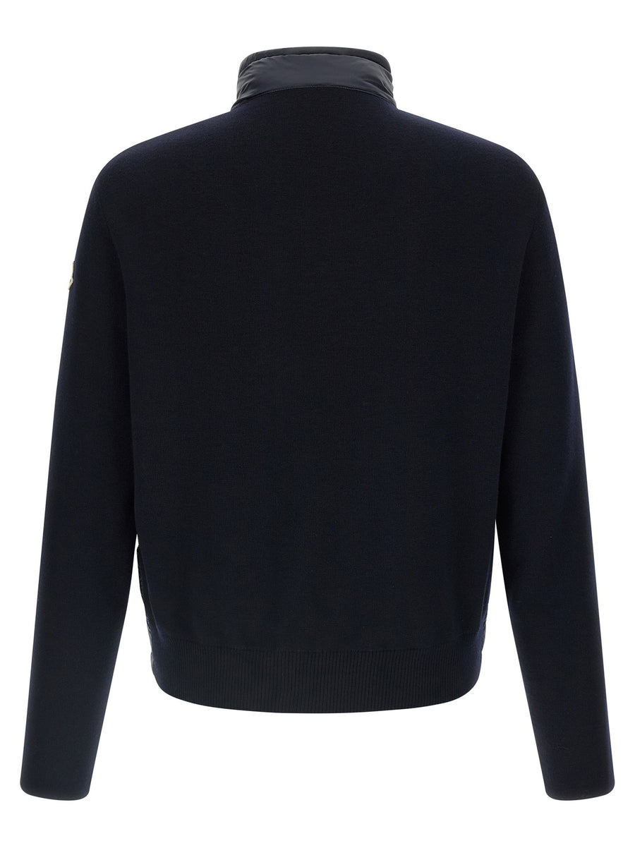 Moncler Padded Cardigan Blue Nylon Front Zip With Pockets For Men