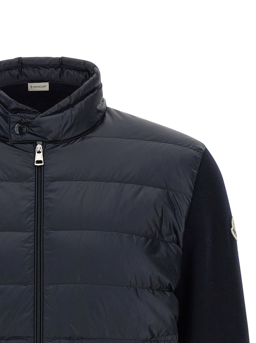 Moncler Padded Cardigan Blue Nylon Front Zip With Pockets For Men