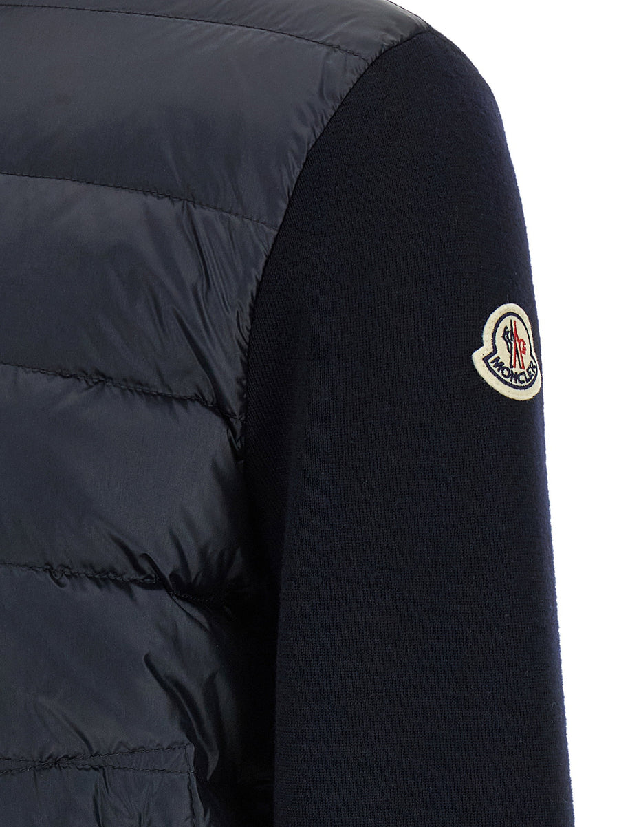 Moncler Padded Cardigan Blue Nylon Front Zip With Pockets For Men