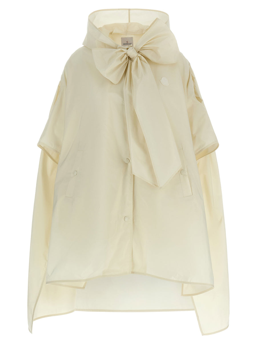 Moncler Luxury Taffeta Cape For Women With Removable Hood High Neck Front Bow And Two Silhouettes