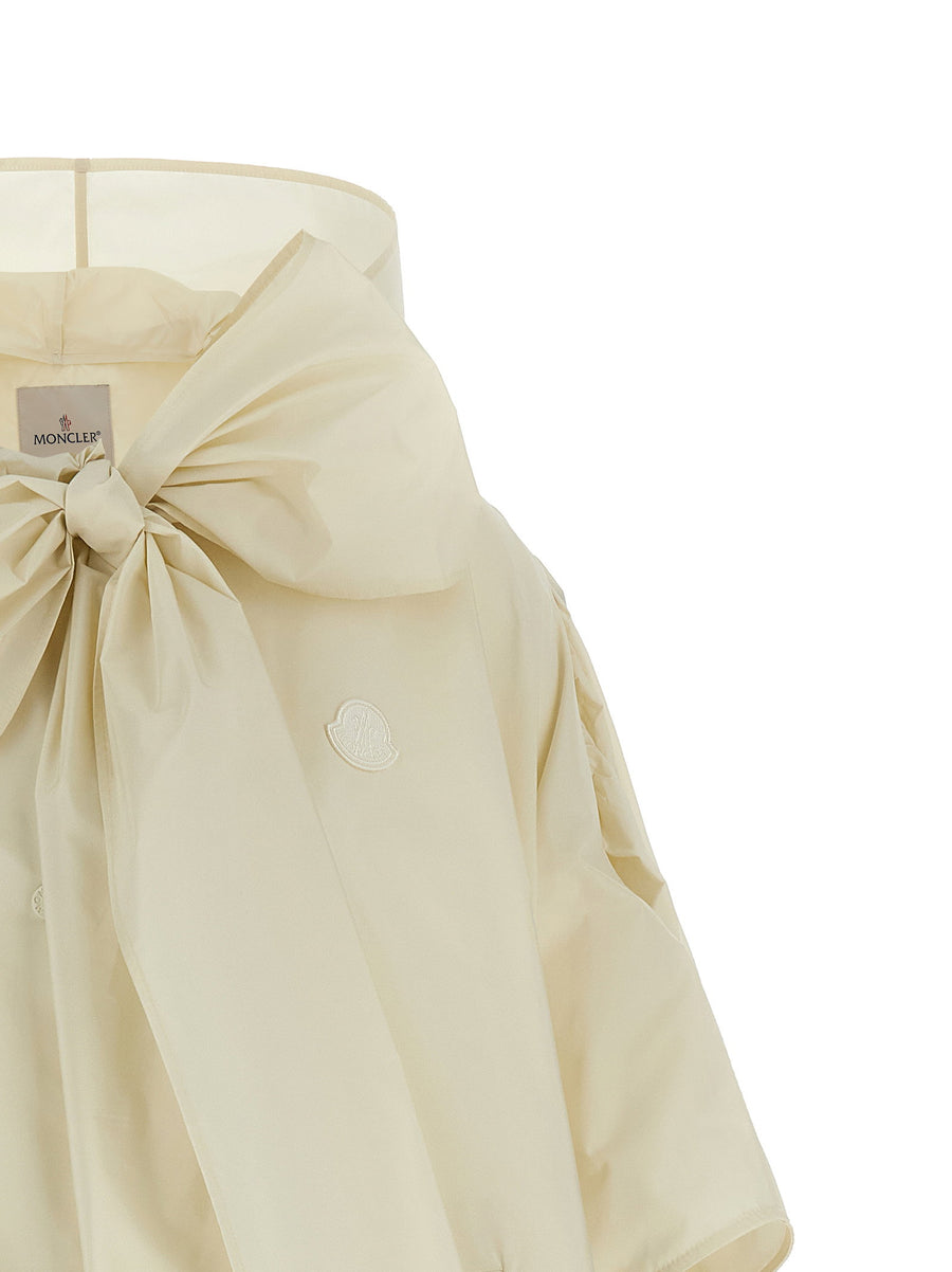 Moncler Luxury Taffeta Cape For Women With Removable Hood High Neck Front Bow And Two Silhouettes