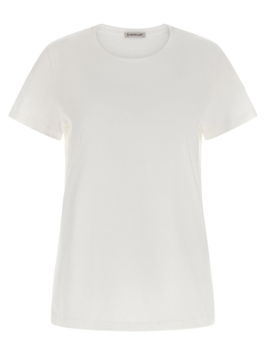 Moncler Logo Patch T Shirt For Women Premium 100 Percent Cotton Jersey Crewneck White Applique