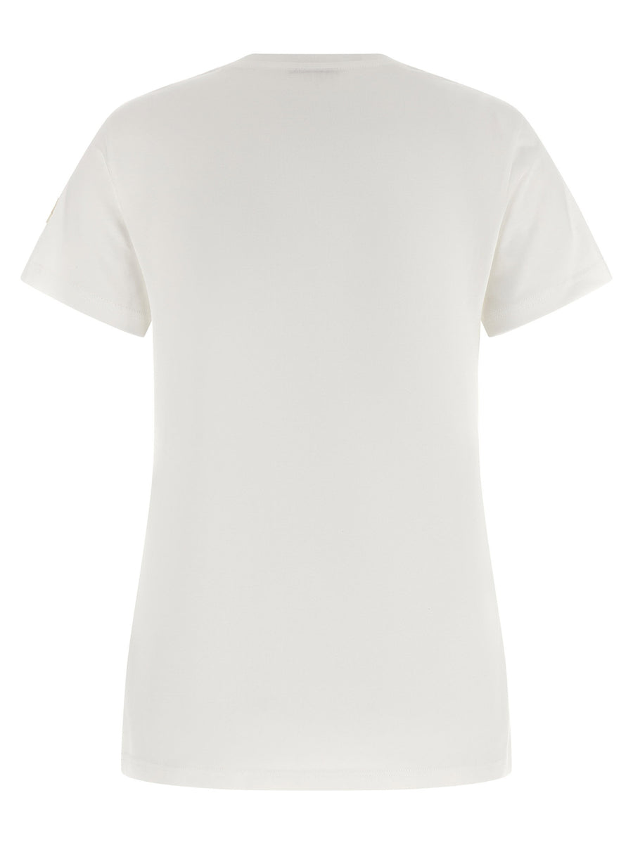 Moncler Logo Patch T Shirt For Women Premium 100 Percent Cotton Jersey Crewneck White Applique