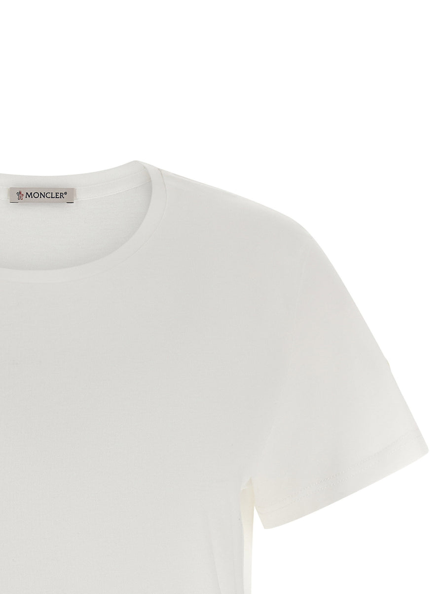 Moncler Logo Patch T Shirt For Women Premium 100 Percent Cotton Jersey Crewneck White Applique
