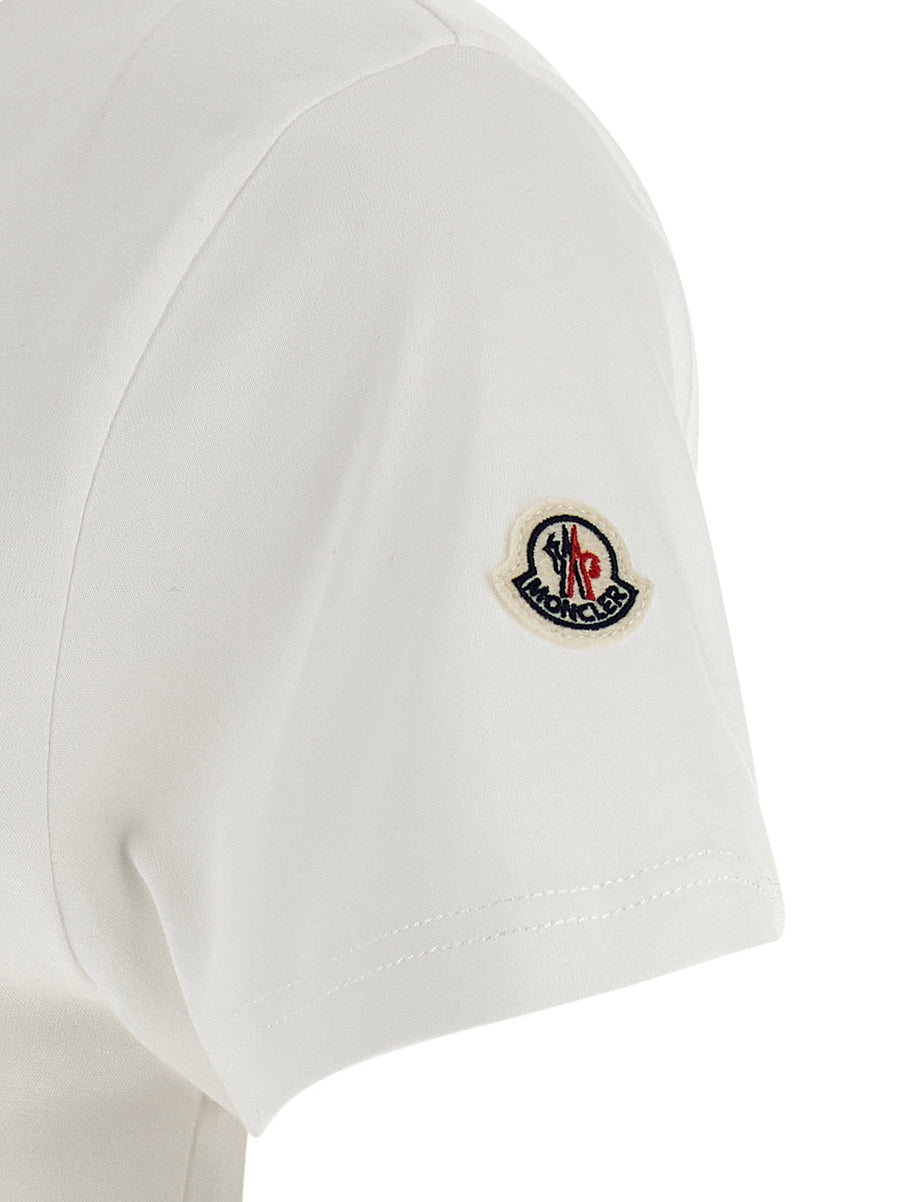 Moncler Logo Patch T Shirt For Women Premium 100 Percent Cotton Jersey Crewneck White Applique