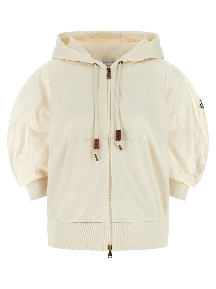 Moncler Womens Hoodie Premium Cotton Front Zip Front Pockets Nylon Puff Raglan Sleeves Luxe