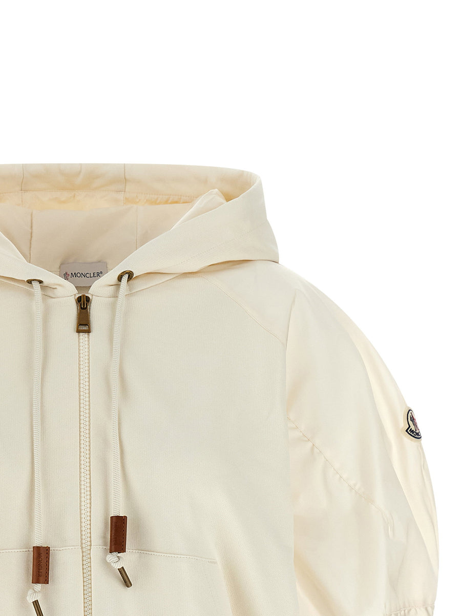 Moncler Womens Hoodie Premium Cotton Front Zip Front Pockets Nylon Puff Raglan Sleeves Luxe