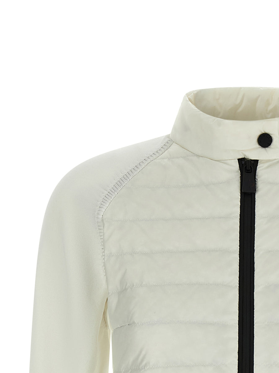 Moncler Grenoble Padded Cardigan For Women Lightweight Goose Feather Quilted Front Stretch Crepe Knit Luxury