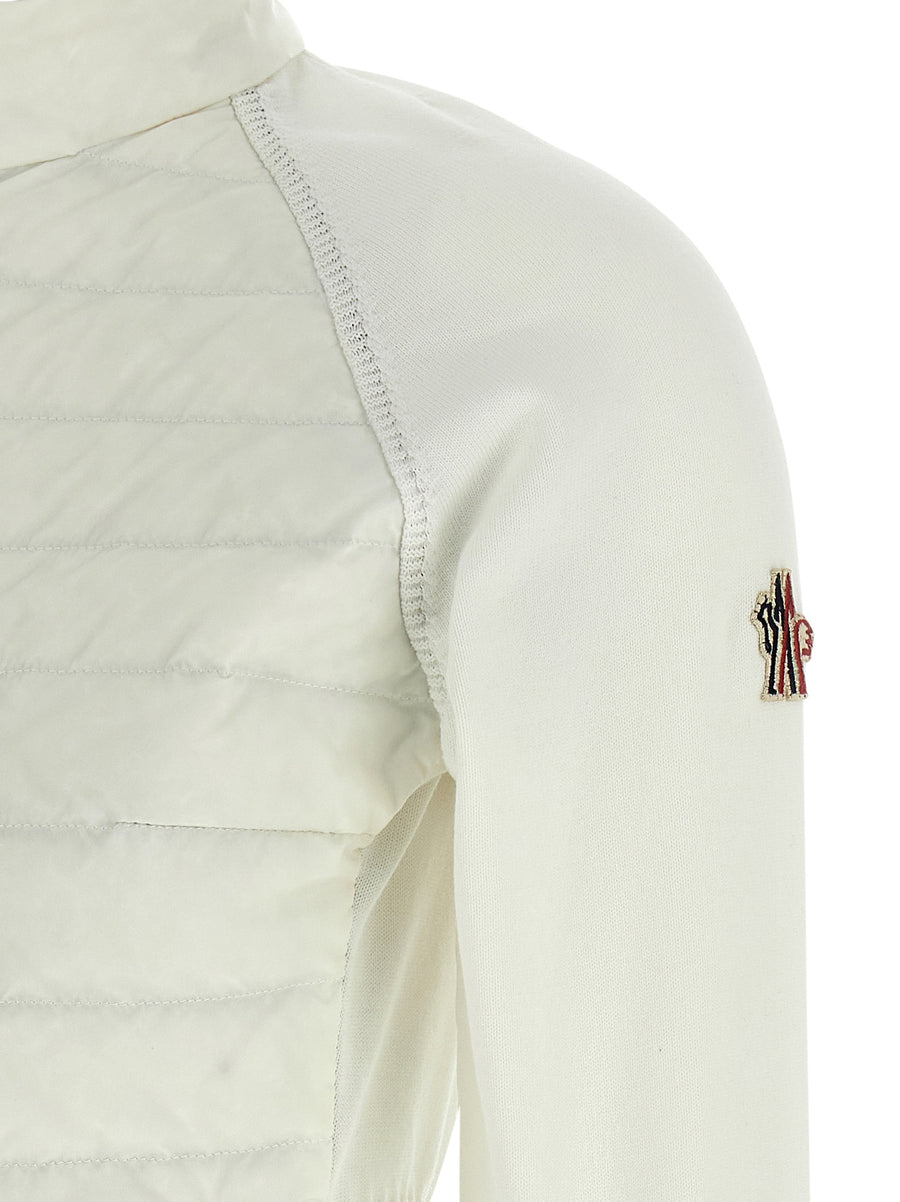 Moncler Grenoble Padded Cardigan For Women Lightweight Goose Feather Quilted Front Stretch Crepe Knit Luxury