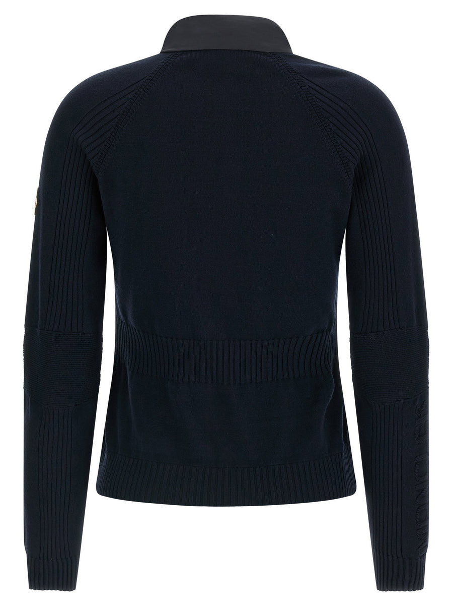 Moncler Grenoble Padded Cardigan Women Luxury GooseFeather Quilted Topwear With Standing Collar Zip Blue